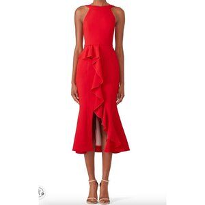 Nicholas Red Piper Dress Trumpet Ruffle Asymmetrical Midi Size 6